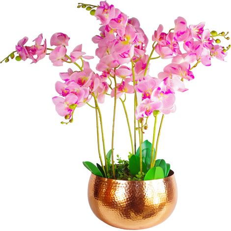 Large Artificial Orchids Display with XL Metal Bowl Planter 70x70cm (1/5)