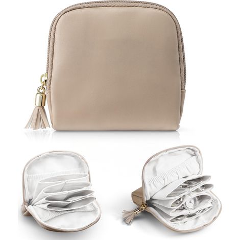 Petite boîte à bijoux de voyage, cadeau de remerciement idéal pour les enseignants, étui à bijoux zippé, organisateur. Convient pour bracelets, bagues et boucles d'oreilles — Beige (1/5)