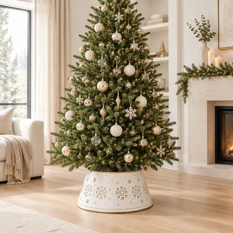 Copribase per albero di Natale in ferro bianco e oro Ø70 × H27 cm (1/5)