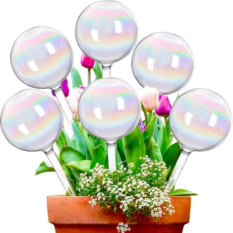 Lot de 6 Globes d'arrosage, Verre borosilicate, Arc-en-ciel, Plantes d'intérieur, Vacances (1/5)