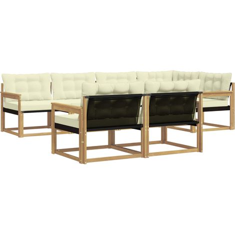 Conjunto de sofás de exterior con cojín 7 pcs Blanco y Crema vidaXL