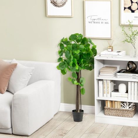Artificial Crabapple Tree Fake Plant in Pot w/ Real Wood Trunk & Adjustable Branches (1/5)