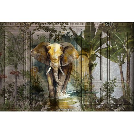 Papier peint panoramique - Forêt Tropicale Éléphant - 130 cm x 87 cm (1/2)