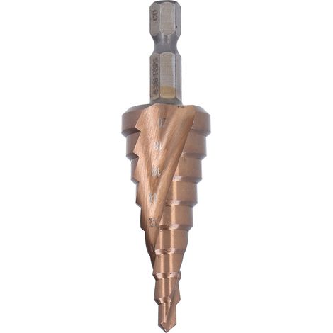HSS-Titan-Stufenbohrer, 118°-Schärfer, 1/4"-Schaft, Doppelspiralnut, Spiralstufenbohrer (1/5)