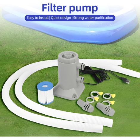 Jeffergarden Pompe de filtration pour piscine hors sol, 55W, 250L/H, faible débit, faible bruit, meilleure circulation et effet de filtration, équipée de 2 tuyaux-DOU