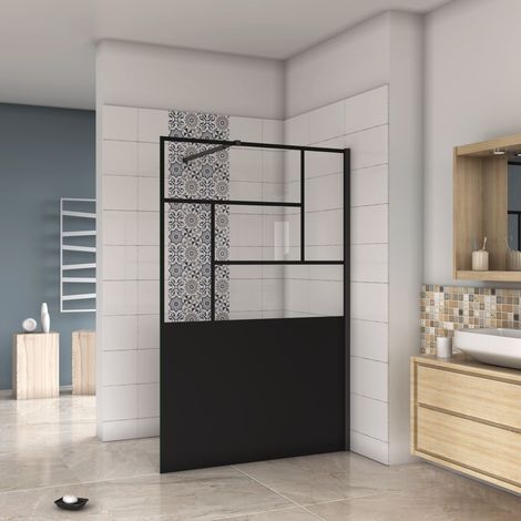 paroi de douche 120x200cm style atelier avec une barre de fixation extensible