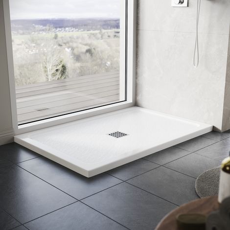 1200x900mm ELEGANT Rectangle Shower Tray SMC Anti-slip Shower Enclosure Base with Stainless Steel Drain Cover, White