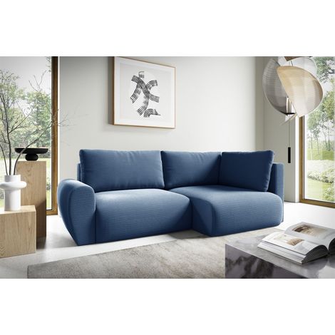 Ecksofa Schlafsofa GALAN MINI Stoff Poso Blau Ottomane Rechts