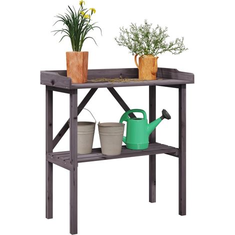 Table de jardinage avec étagère, grise, 78 x 38 x 82,5 cm, en sapin massif (1/5)
