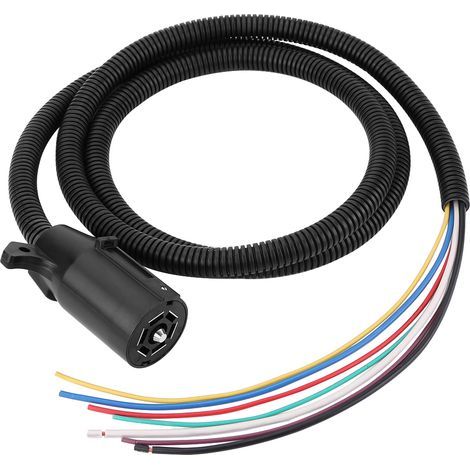 Câble de prise de remorque, 2 m, 6,5 ft Prise de remorque 7 voies, bonne conductivité cuivre, noir, connexion flexible plastique pour voiture. (1/5)