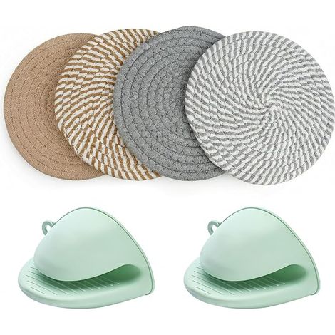 Dessous de Plat Ronds Coton 20 cm Housse Tressée Résistante à la Chaleur Antidérapants Gants de Cuisine Silicone Ensemble Cuisine Casseroles Poêles Assiettes (1/5)