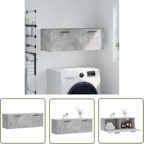 The Living Store Armoire murale gris béton 100x36,5x35 cm bois d'ingénierie - Armoire Murale - Meuble Mural - Rangement Mural - Étagère Murale - Déco Murale (1/5)