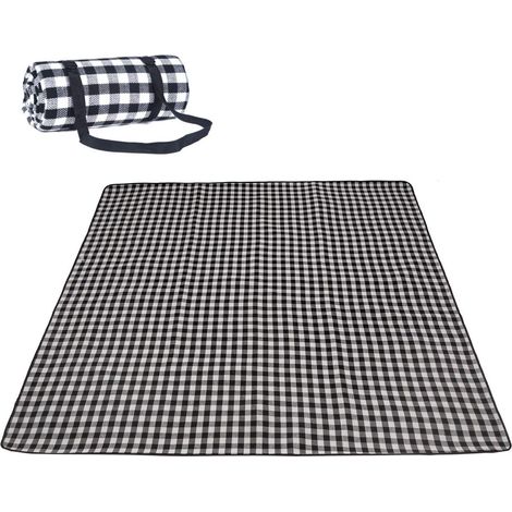 Couverture de pique-nique extra large - Imperméable - Lavable en machine - Anti-sable - Tapis de plage pliable - 200 x 200 cm - Avec sac à poignée - Noir