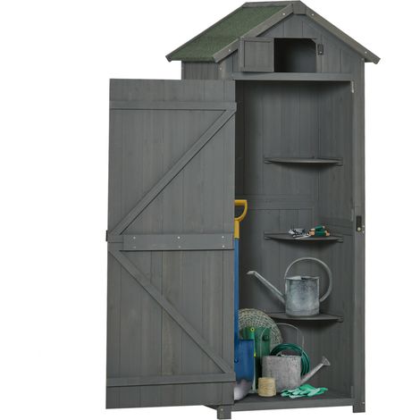 Armario de jardín de madera gris con techo impermeable y ventana 77 x 54,2 x 179 cm (1/5)
