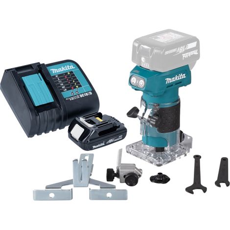 Fresatrice per bordi a batteria Makita DRT 52 SY1 18 V 6 mm senza spazzole + 1x batteria 1,5 Ah + caricatore