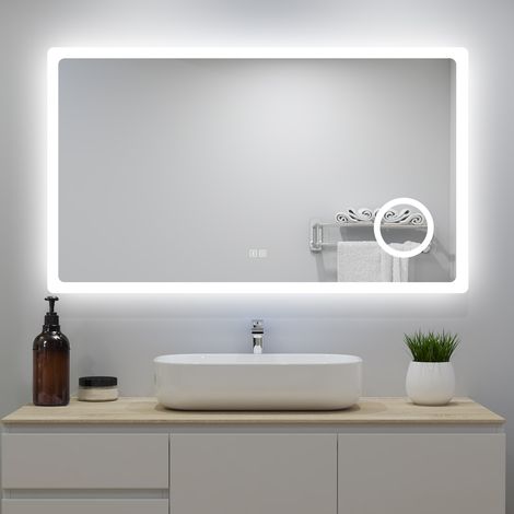 Specchio da bagno, bluetooth, ingrandimento 3X, disappannamento, touch, 3 temperature di colore, LED