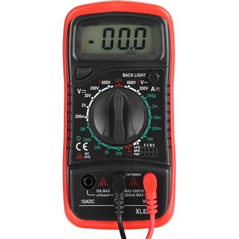 Multimètre Nummérique Avec Rétroéclairage, Performances Superieures, Protection contre les Surcharges, Outil Idéal pour les Problèmes d'auto-automobile et d'électroménager (XL830L rouge) (1/5)
