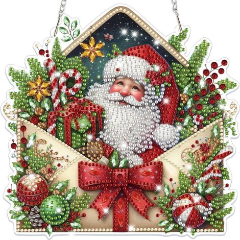 Diamant Painting Set Weihnachtsmann Fensterbild Anhänger mit Zubehör