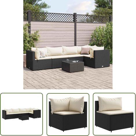 The Living Store 6-tlg. Garten-Lounge-Set mit Kissen Schwarz Poly Rattan - Garten Lounge Set - Outdoor Möbel - Rattan Gartenmöbel - Gartenmöbel Set - Balkonmöbel