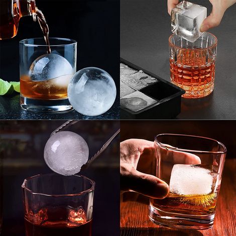 2 Moules à glaçons, silicone réutilisable, libération facile, grand cube rond carré, pour cocktail whisky fête (1/5)