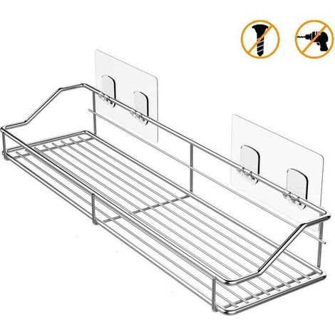 Tablette de salle de bain,Pas de poinçonnage autocollant salle de bain double étagère cuisine salle de bain tenture murale stockage en acier inoxydable（35125.8cm） (1/5)