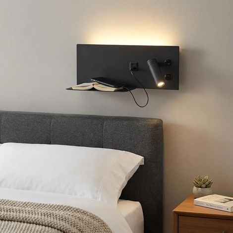 Applique Mural Moderne Noir Mat avec Spot Orienté à Droite Lumière Chaude 2700K Port de Charge USB C et jardin terrasse extérieur (1/5)