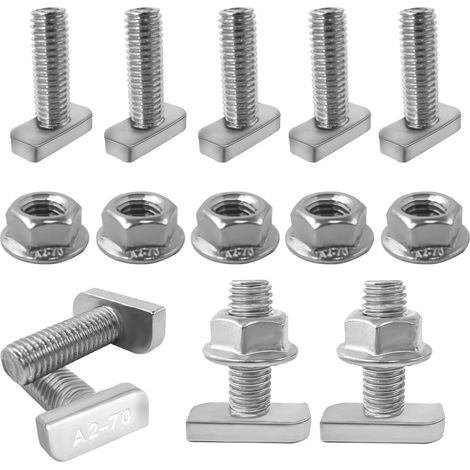 20 Pièces Vis à Tête de Marteau,Boulon Marteau M8 x 25 En Acier Inoxydable A2-70,Vis à Tête En T avec 20 Écrous à Bride pour Rails de Montage Solaires PV,Serre et Photovoltaïque (1/5)