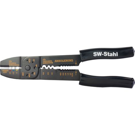 SW-Stahl 42504SB Pince serre-câbles pour connecteurs isolés et non isolés 1,5/2,5/6 mm I pince à dénuder 0,75-6 mm I coupe-vis M2,6-M5 I sous blister