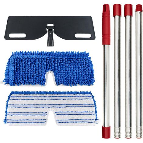 Housse de rechange réversible pour balai à franges en chenille, utilisable à sec ou humide  balai à franges plat avec fil fin et manche télescopique en quatre sections ( ) (1/5)