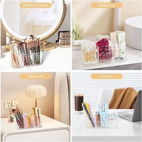 Boîte rangement maquillage - 2 pièces, Transparent - 3 compartiments pour pinceaux eye-liner rouge lèvres - Rangement Aucunely (1/5)