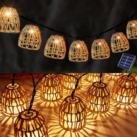 Guirlande lumineuse solaire, 10 sphères solaires en rotin à LED, guirlande lumineuse d'extérieur. (1/5)