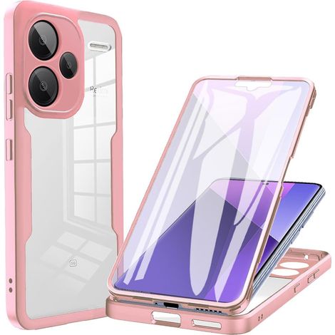 Coque pour Xiaomi Redmi Note 13 Pro+ Plus 5G, Protection D'écran Intégrée Housse Antichoc Militaire Double Face, Case Bumper Anti-Rayures en Silicone Transparent à 360°. Rose (1/5)