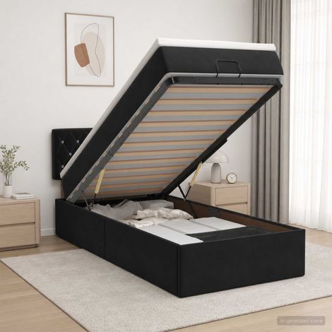 vidaXL Lit ottoman avec matelas Noir 90 x 200 cm Velours (1/5)