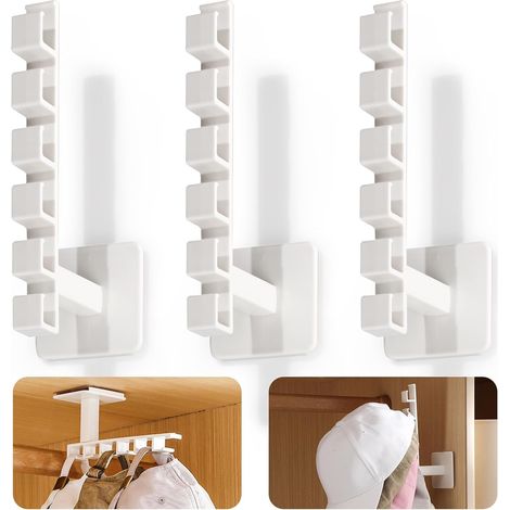 Lot de 3 porte-chapeaux pour casquettes de baseball, organisateur mural avec 18 crochets, support adhésif puissant pour chapeaux, cintre de rangement pour mur, placard, porte (1/5)