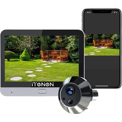 Telecamera di sicurezza domestica, risoluzione 3MP, compatibile con Alexa, colore argento. (1/2)