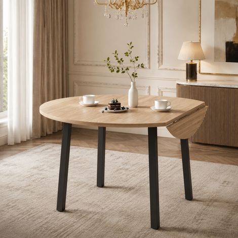 Klappbarer runder Esstisch 100 x 100 cm für 2-4 Personen, Metallbeine, Eiche, MDF (1/5)