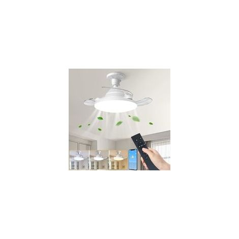 Ventilateur de plafond avec éclairage LED, télécommande/application, petit ventilateur LED, 4 vitesses, intensité variable, φ 38 cm (avec culot E27) (1/4)