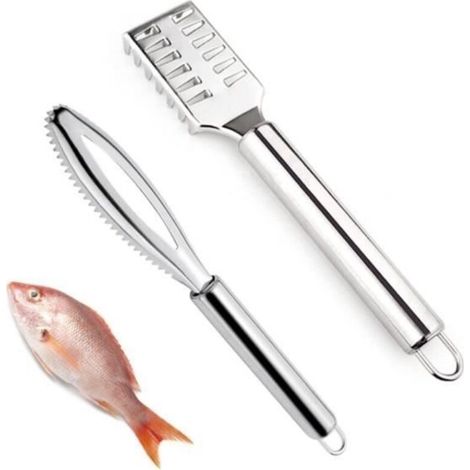 Stainless steel fish scaler, 2-piece professional fish scaler/scraper with serrated design (1/4)