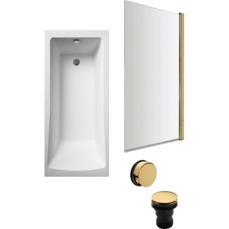 Square Single Ended 1700x700 with Leg Set & Brushed Brass Screen & Brushed Brass Waste