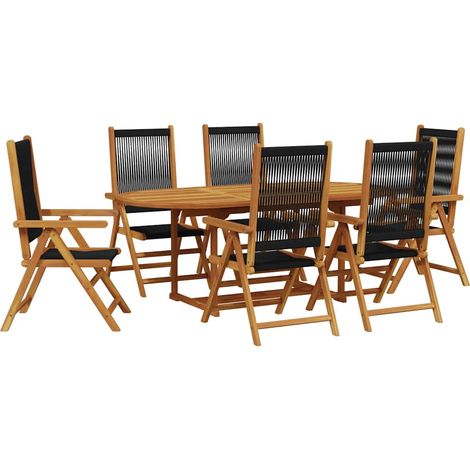 Maison Exclusive - Set Pranzo da Giardino 7 pz Nero Polyrattan e Legno Massello (1/5)