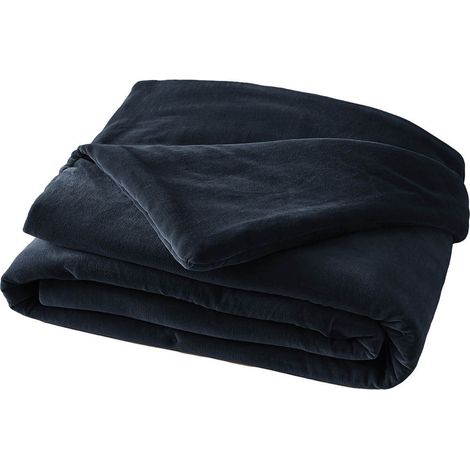 HARRIS - Chemin de Lit 90x200cm Velours de Coton Coloris Bleu nuit (1/2)