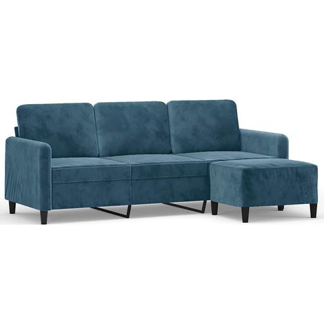 Canapé Sofa à 3 places avec repose-pieds Bleu 180 cm Velours (1/5)