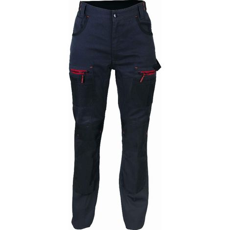 LMA – Pantalon de travail femme haute visibilité gris nuit/noir T40 – Poches cuisses zips contrastants – Genouillères double position en OXFORD 900D (1/3)