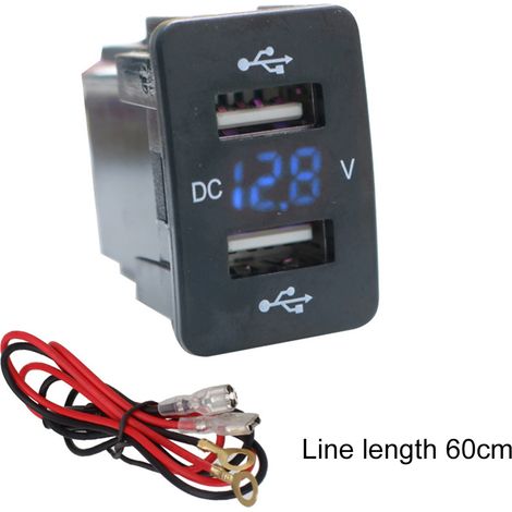 Prise USB double pour voiture 4.2A 5V sortie câble 60cm puce intelligente chargeur rapide USB véhicule bleu (1/5)