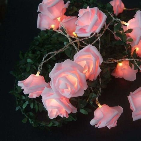 Guirlande lumineuse à fleurs roses, guirlande lumineuse LED à piles avec un diamètre de motif de 6 cm, PE (polyéthylène), rose, 3 mètres avec 20 LED (SKU produit : 98195599 SKU Offre : mwj25.10.20-19 (1/4)