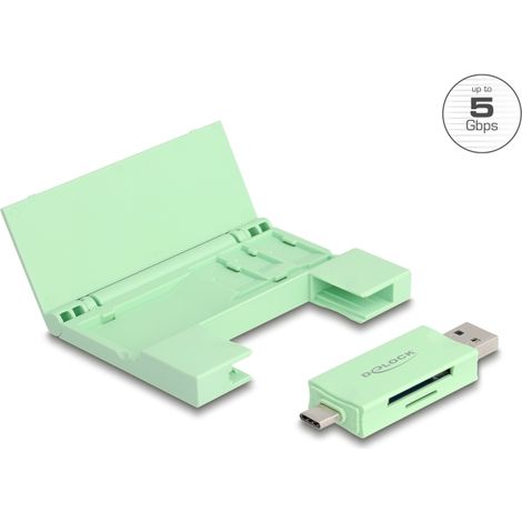 Delock Lector de tarjetas USB 5 Gbps USB Type-Câ¢ / Tipo-A para tarjetas de memoria SD y Micro SD con prÃ¡ctico estuche para tarjetas de memoria - me