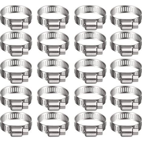 20 collier de serrage tuyau arrosage en acier inoxydable, collier serflex inox metal 10-16mm, serre flex serrage métallique pour d'engrenage conduits de carburant plomberie automobile piscine (1/5)
