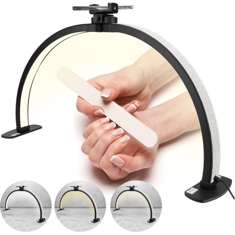 Lampe professionnelle demi-lune pour nail art, LED 38 W, 3 000 K-6 000 K, réglable, 10 niveaux de luminosité, lampe de bureau pour cils, nail art et maquillage. (1/5)