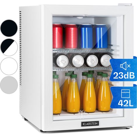 Klarstein Mini Fridge for Bedrooms, Food, Drinks, Beer & Skincare Fridge Cooler, Glass Door Drinks Fridge, 42L Table Top Fridge w/ Adjustable Shelves, Quiet & Small Fridge For Home, Office, & Camping (1/5)