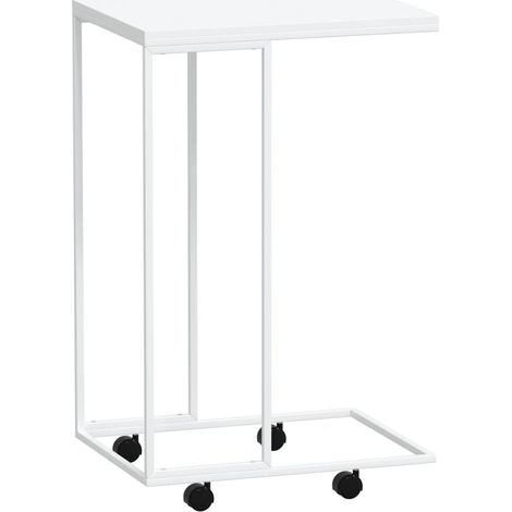 Table d'appoint en forme de C sur roulettes 40 x 30 x 63,5cm bois d'ingénierie blanc DEC031291